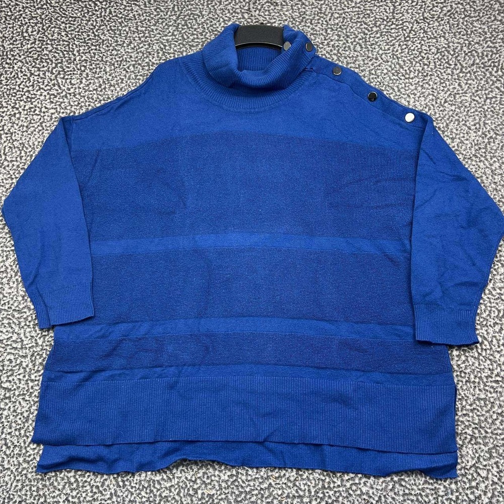 Chicos Zenergy Sweater Women 4 XXL Blue Striped Turtleneck Cashmere